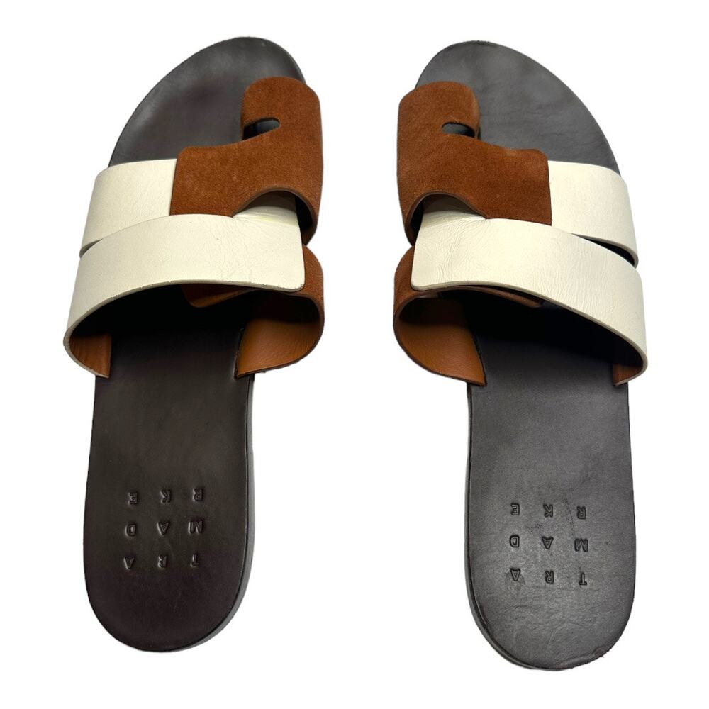Tra Mad RKE Leather Slide Sandals Brown Cream Colorblock Size 9